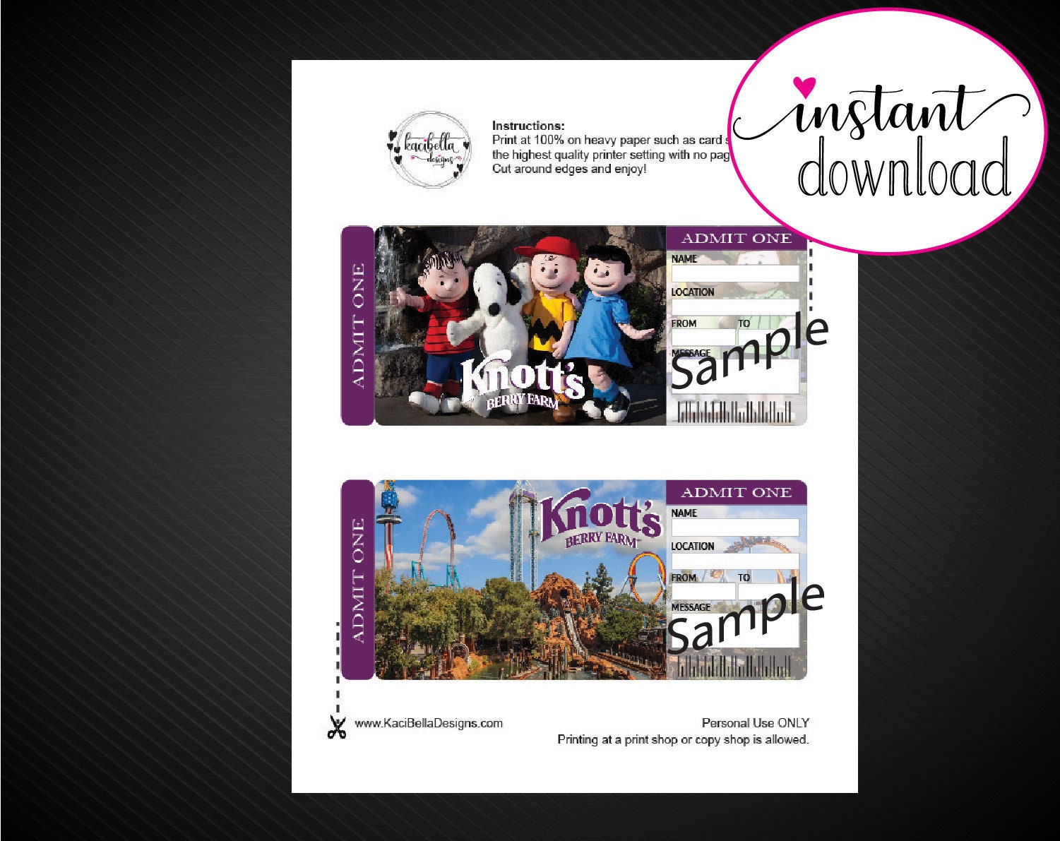 Printable KNOTTS BERRY FARM Surprise Trip Tickets. Vacation Etsy