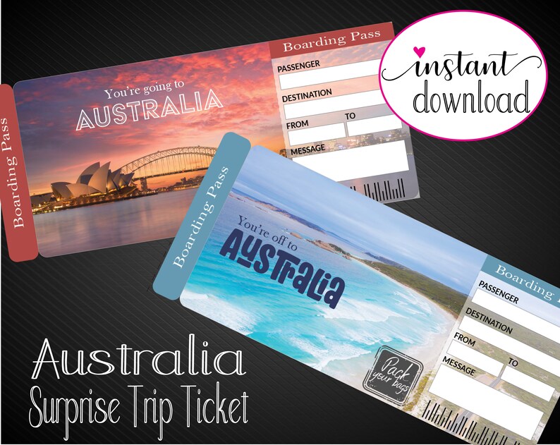 Printable AUSTRALIA Surprise Trip Gift Ticket. Boarding Pass. Etsy Italia