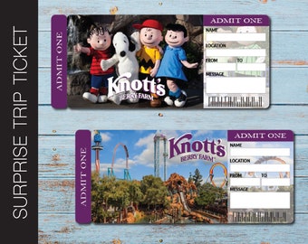 Printable KNOTTS BERRY FARM Surprise Trip Tickets. Vacation Ticket.  Mock Boarding Pass / Admission Ticket.