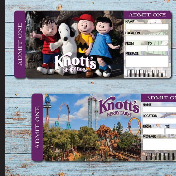 Printable KNOTTS BERRY FARM Surprise Trip Tickets. Vacation Ticket.  Mock Boarding Pass / Admission Ticket.