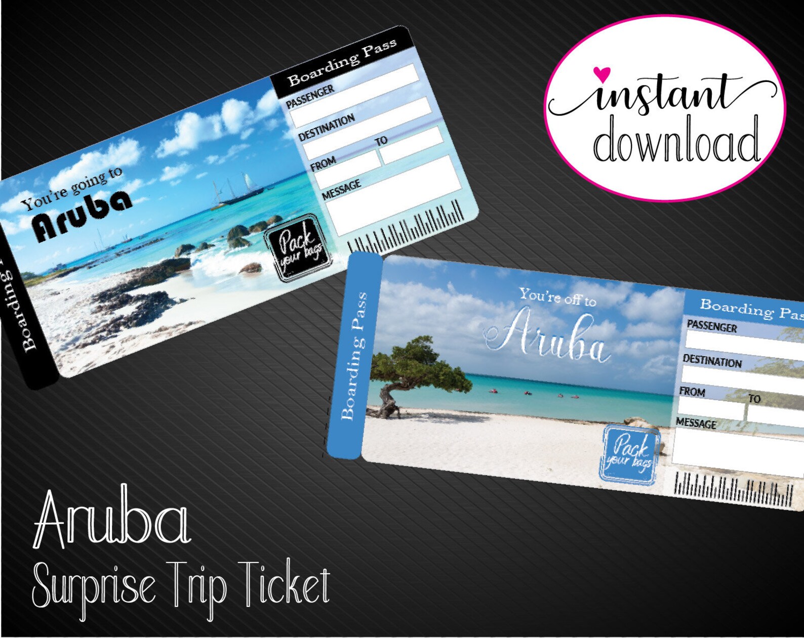 Printable ARUBA Surprise Trip Gift Ticket. Boarding Pass. Etsy