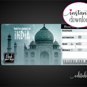 Printable INDIA Surprise Trip Gift Ticket. Boarding Pass. Trip Ticket ...