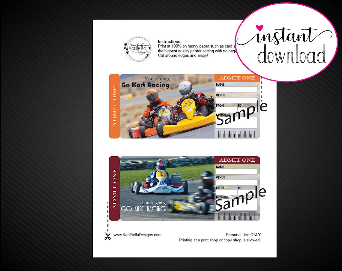 Printable GO KART Racing Surprise Trip Tickets. Vacation Etsy