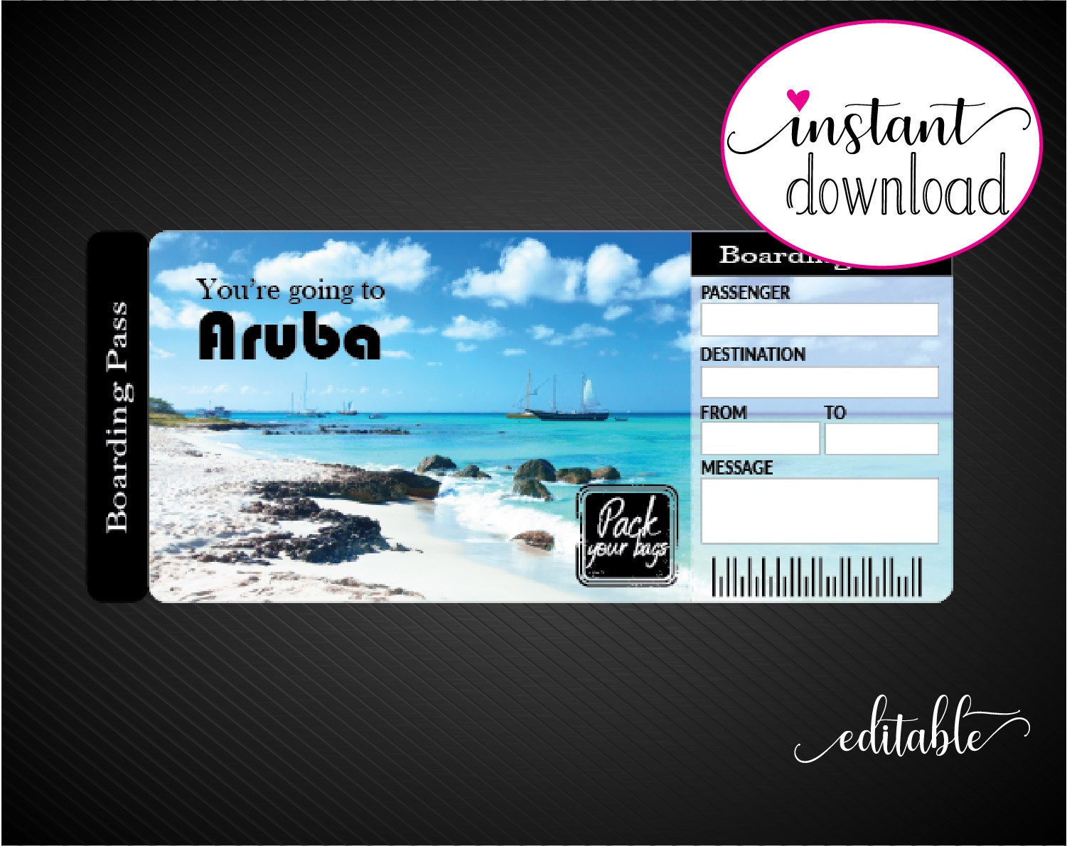 Printable ARUBA Surprise Trip Gift Ticket. Boarding Pass. Etsy Ireland