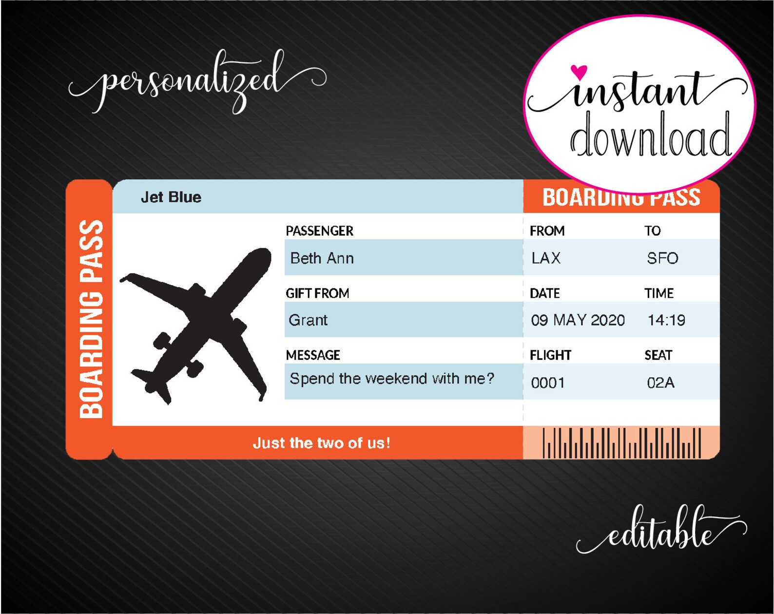 Printable AIRLINE Surprise Trip Gift Ticket. Six Colors. | Etsy