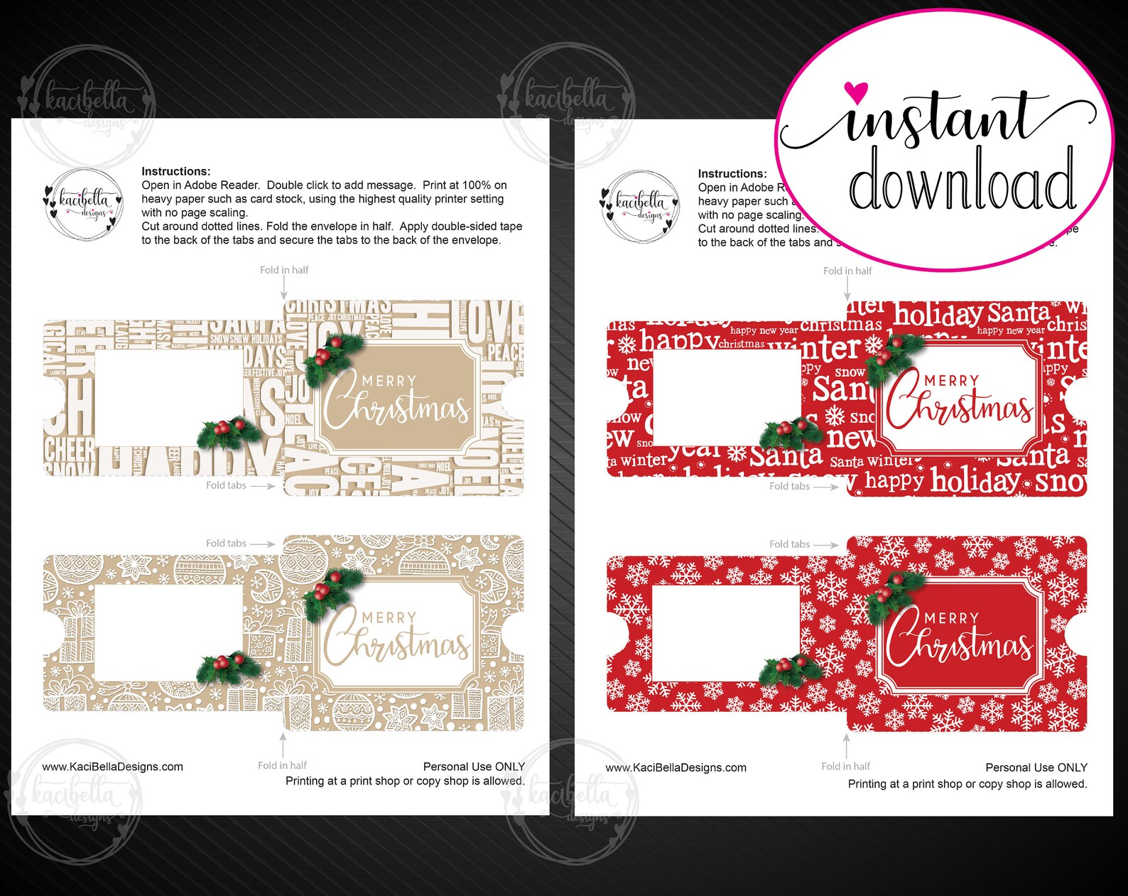 Printable CHRISTMAS Gift Card Sleeve / Envelope. Merry Etsy