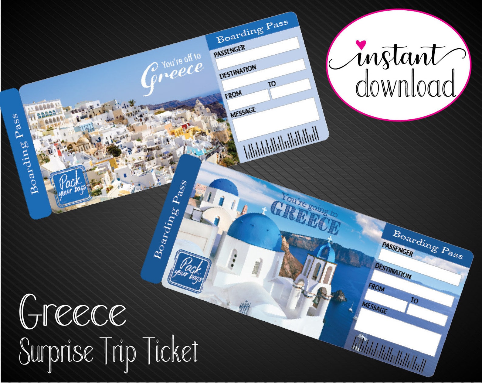 Printable GREECE Surprise Trip Gift Ticket. Boarding Pass. Etsy France