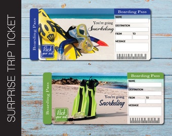 Printable SNORKELING Surprise Trip Tickets. Vacation Ticket. Boarding Pass.
