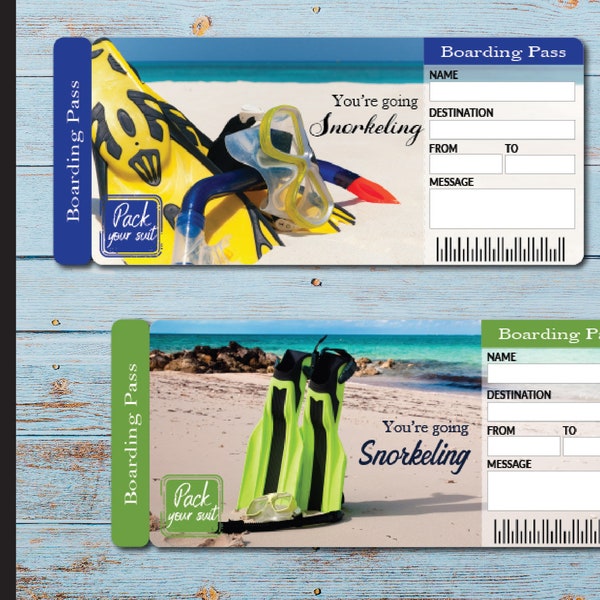 Printable SNORKELING Surprise Trip Tickets. Vacation Ticket. Boarding Pass.