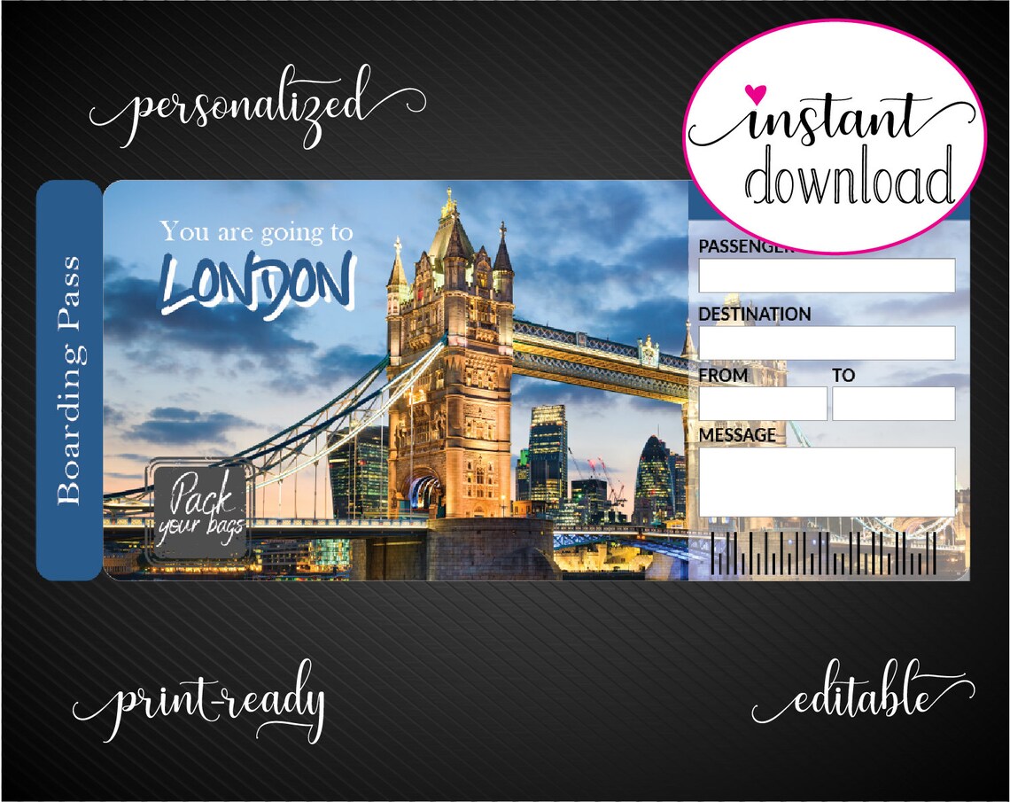 Printable LONDON Surprise Trip Gift Ticket. Boarding Pass. Etsy UK