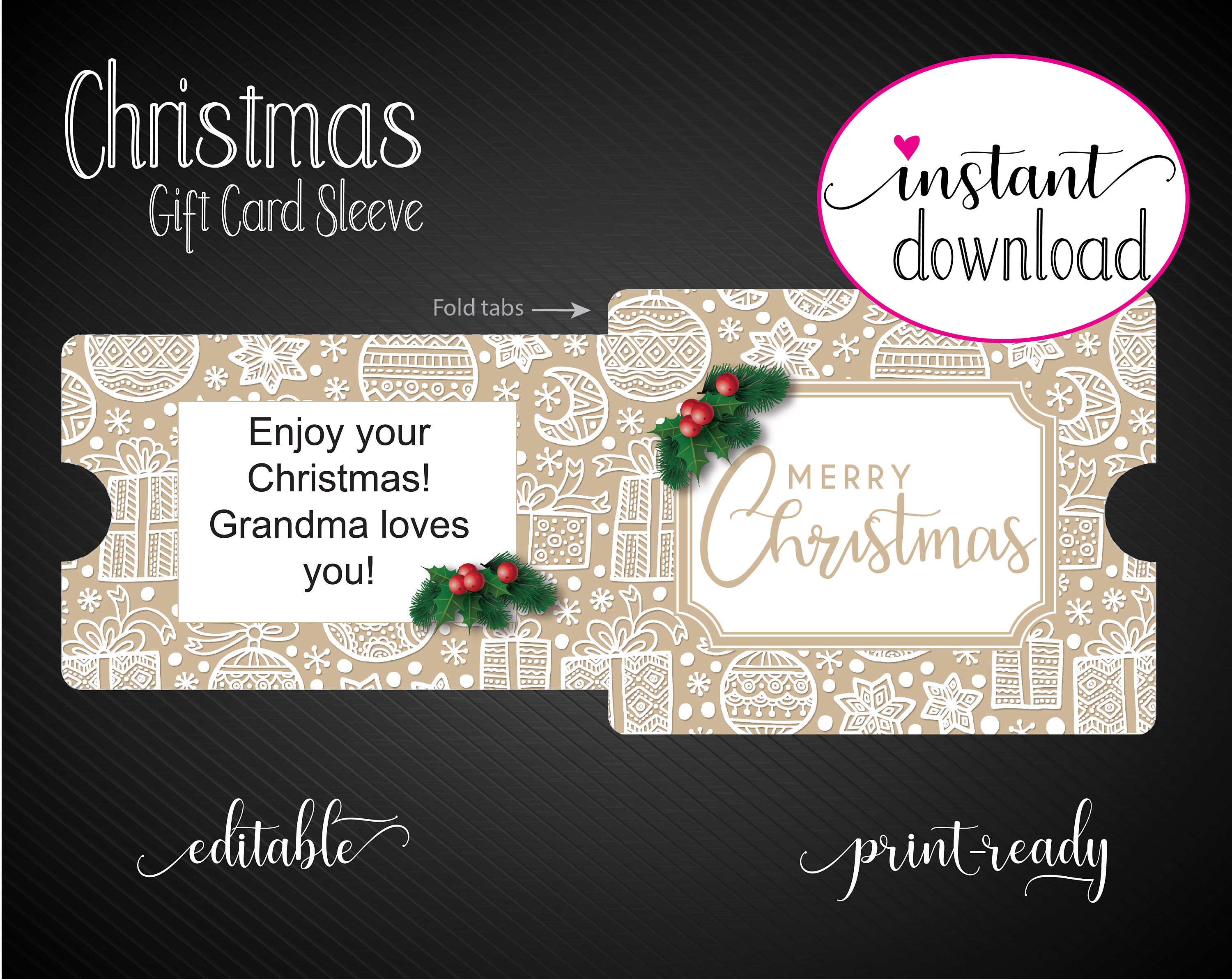 Printable CHRISTMAS Gift Card Sleeve / Envelope. Merry Etsy