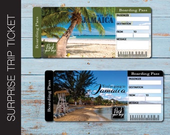 Printable JAMAICA Surprise Trip Gift Ticket. Boarding Pass. Trip Ticket. Vacation Ticket. Editable PDF Instant Download