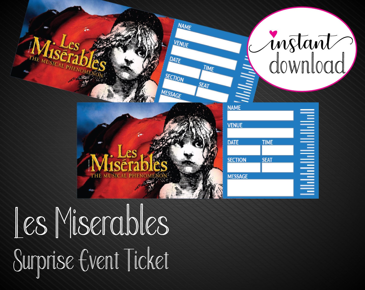 Printable LES MISERABLES Broadway Surprise Ticket. Editable Etsy Ireland