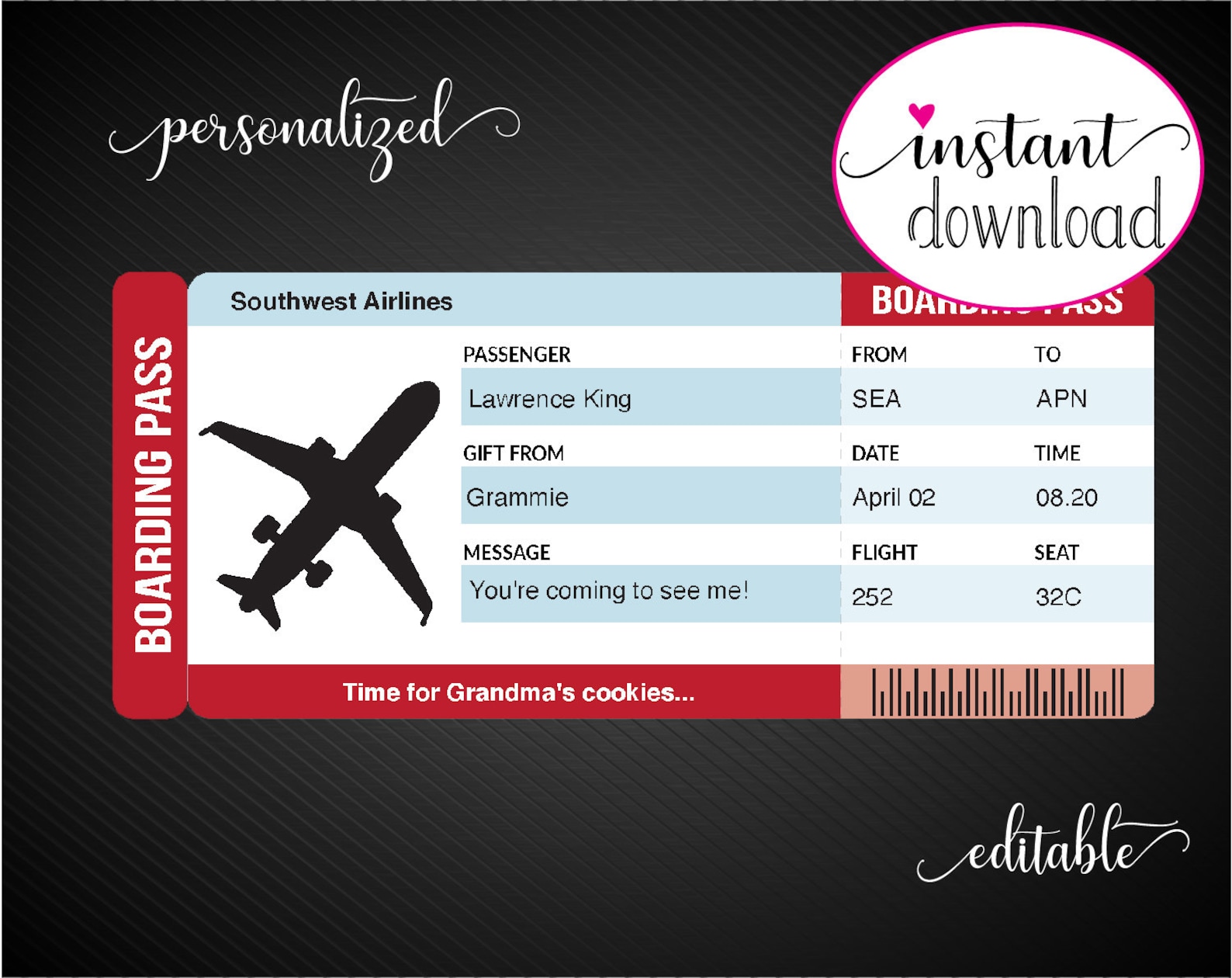 Printable AIRLINE Surprise Trip Gift Ticket. Six Colors. - Etsy