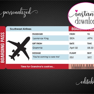 Printable AIRLINE Surprise Trip Gift Ticket. Six Colors. Boarding Pass ...