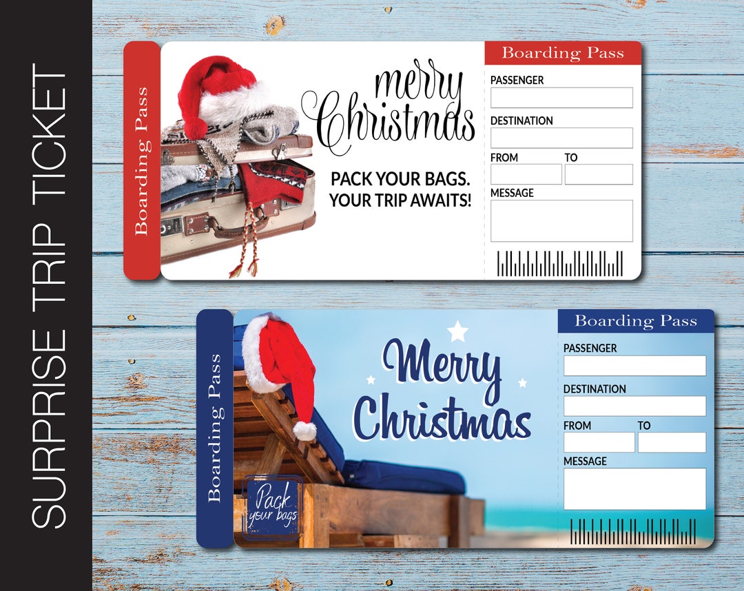 Printable CHRISTMAS Surprise Trip Gift Ticket. Boarding Pass. Printable ...