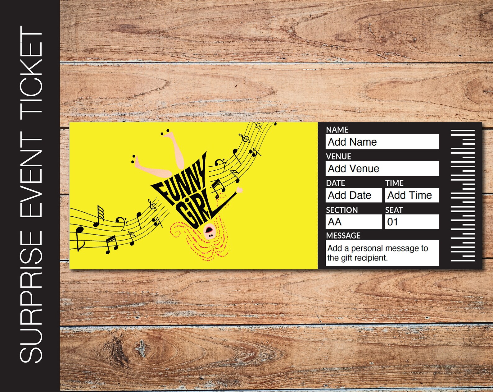Printable FUNNY GIRL Broadway Surprise Ticket. Editable Musical Theatre ...