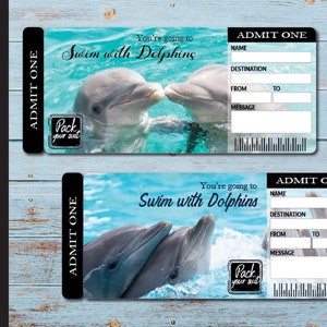 Printable SWIM with DOLPHINS Surprise Trip Tickets. Vacation Ticket. Boarding Pass.