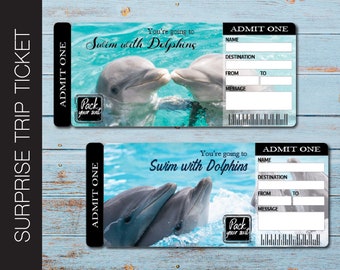 Printable SWIM with DOLPHINS Surprise Trip Tickets. Vacation Ticket. Boarding Pass.