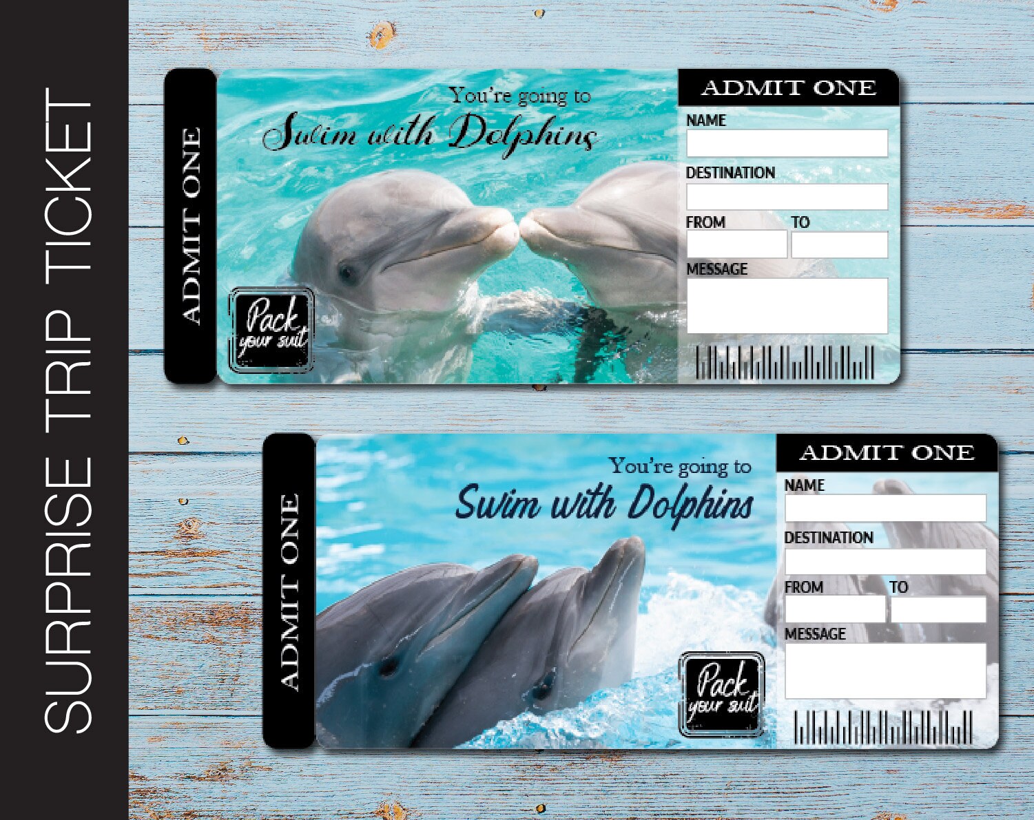 Paper Stationery Swim with Dolphins Trip Reveal Tickets Editable