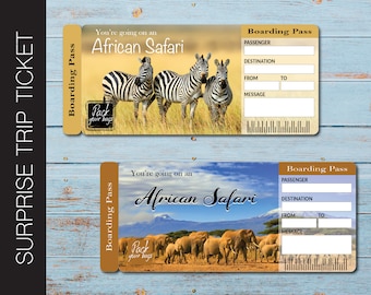 Printable AFRICAN SAFARI Surprise Trip Tickets. Vacation Ticket. Boarding Pass. Instant Download.