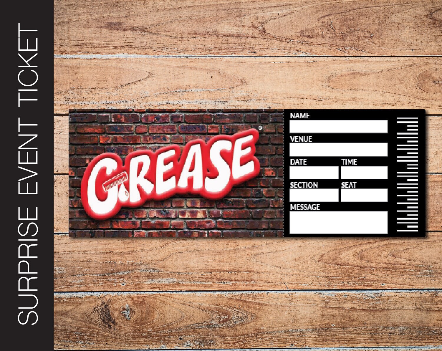 Printable GREASE Broadway Surprise Ticket. Editable Musical Etsy Canada