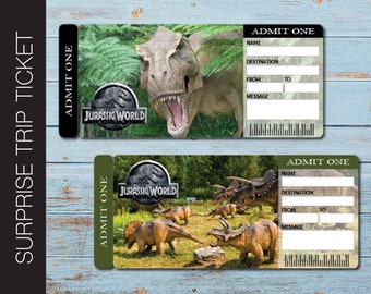 Printable JURASSIC WORLD Surprise Universal Studios Trip Tickets. Vacation Ticket.  Boarding Pass.