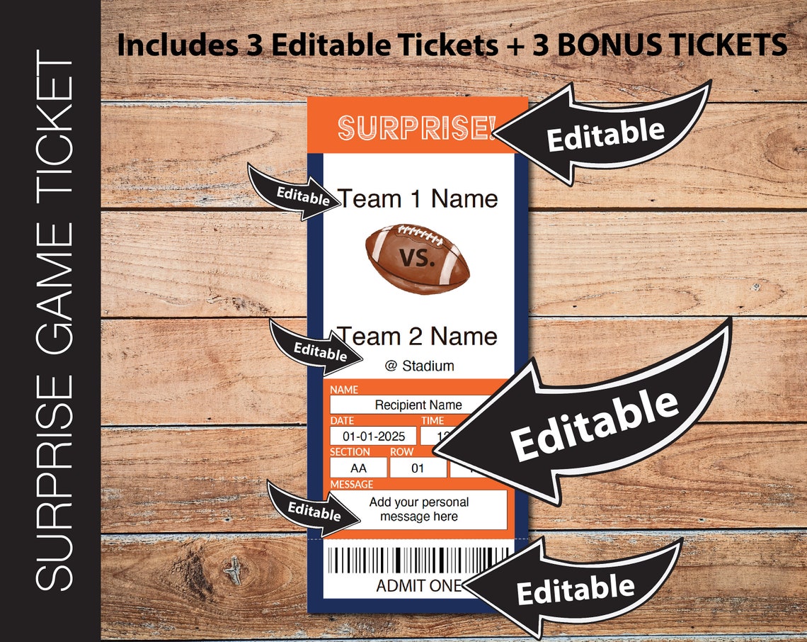 Editable PITTSBURGH Colors Football Game Gift Reveal Ticket. Etsy
