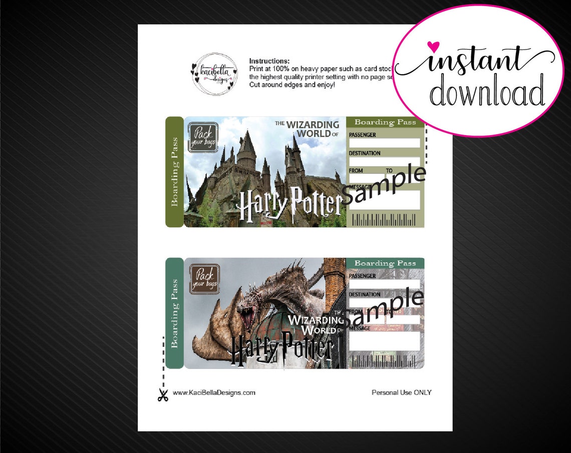printable universal studios surprise trip tickets vacation etsy