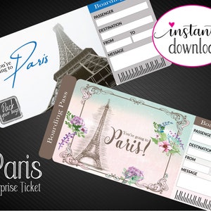 Printable PARIS Surprise Trip Gift Ticket. Boarding Pass. Printable Ticket. Trip Ticket ...