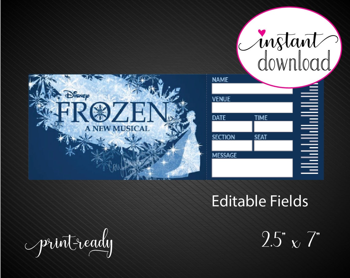Printable FROZEN Broadway Surprise Ticket. Editable Musical Etsy