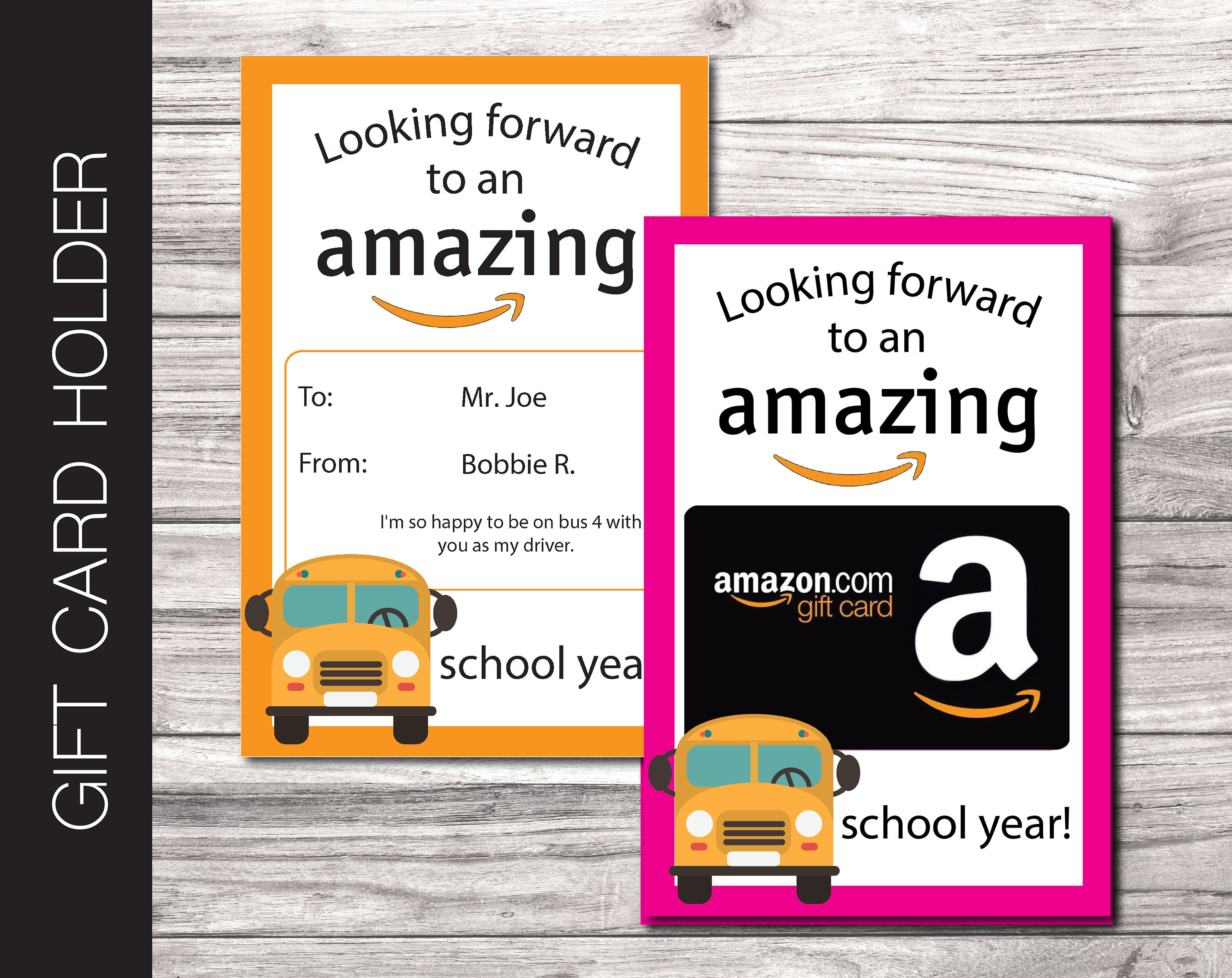 Printable Back To School Amazon Gift Card Holder Bus Etsy