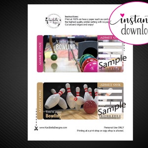 Printable BOWLING Surprise Event Tickets. Vacation Ticket. Admission Ticket. Instant Download. image 5