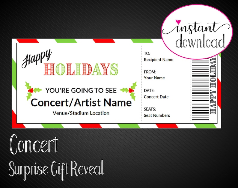 printable holiday surprise concert ticket editable artist