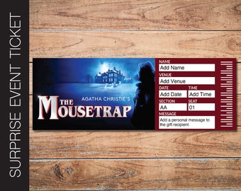 Printable MOUSETRAP Broadway Surprise Ticket. Editable Musical Theatre Faux Event Admission Souvenir Keepsake PDF Instant Download