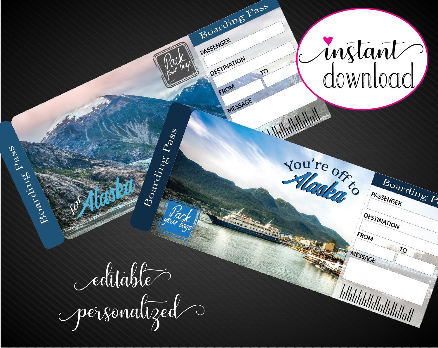 Printable ALASKA Surprise Trip Gift Ticket. Boarding Pass. | Etsy