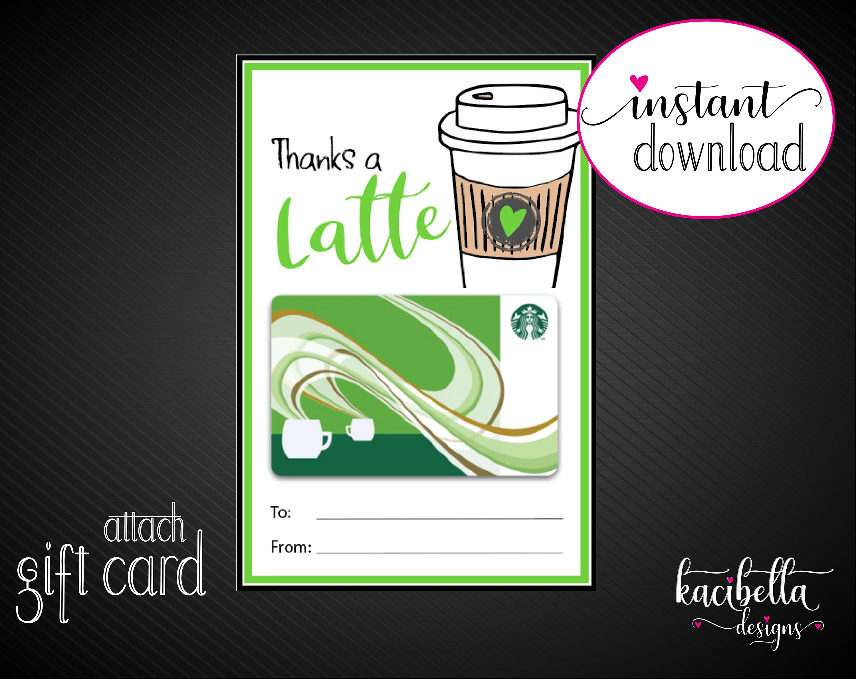 Printable COFFEE Gift Card Holder. 5 Colors. Thanks a Latte - Etsy