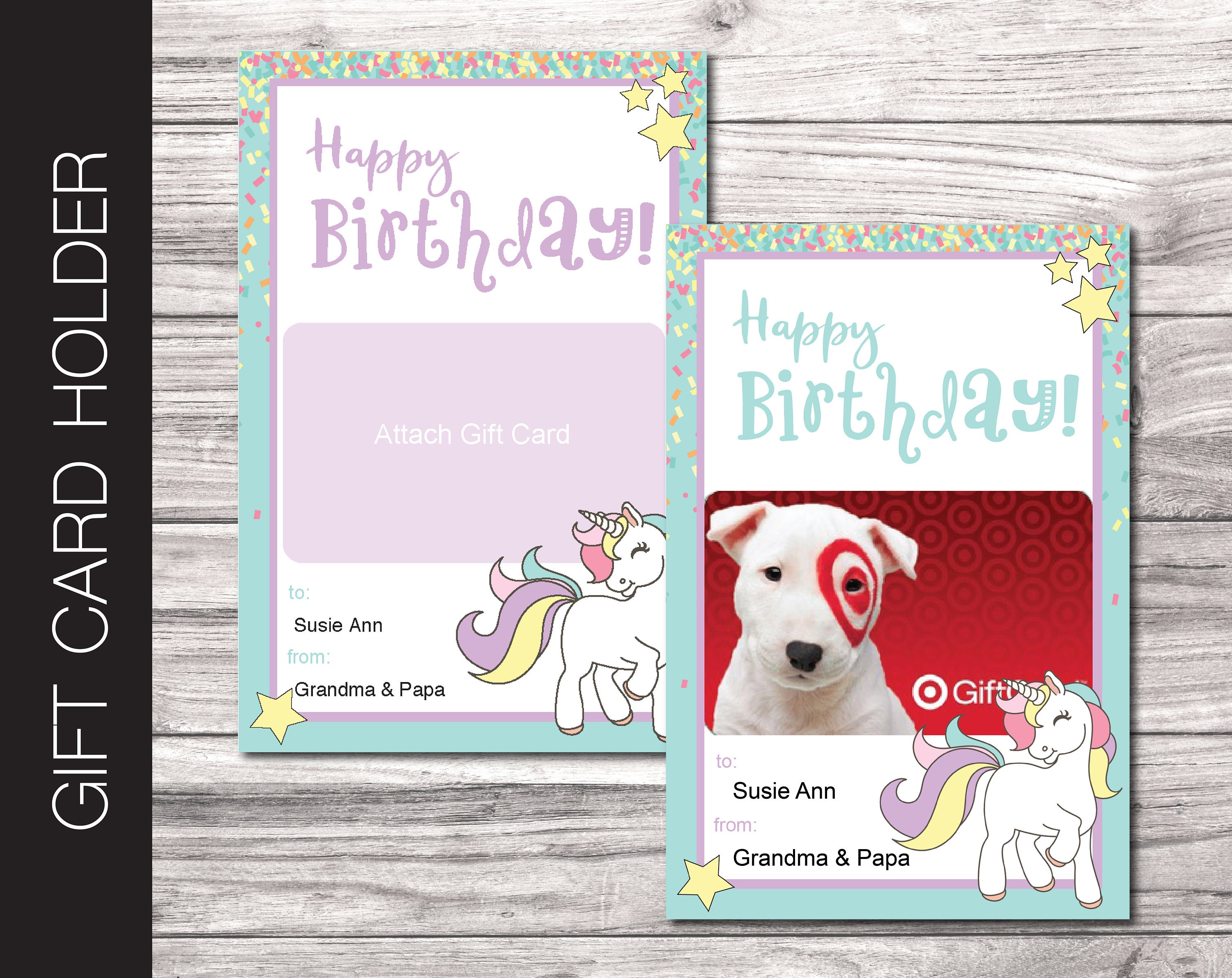 Printable BIRTHDAY Gift Card Holder. Pastel Unicorn HAPPY | Etsy
