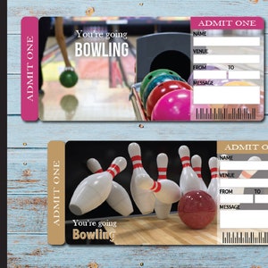 Printable BOWLING Surprise Event Tickets. Vacation Ticket. Admission Ticket. Instant Download. image 1