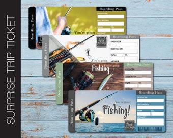 Printable FISHING Surprise Trip Gift Ticket. Boarding Pass. Trip Ticket. Vacation Ticket. Instant Download. Editable PDF File.