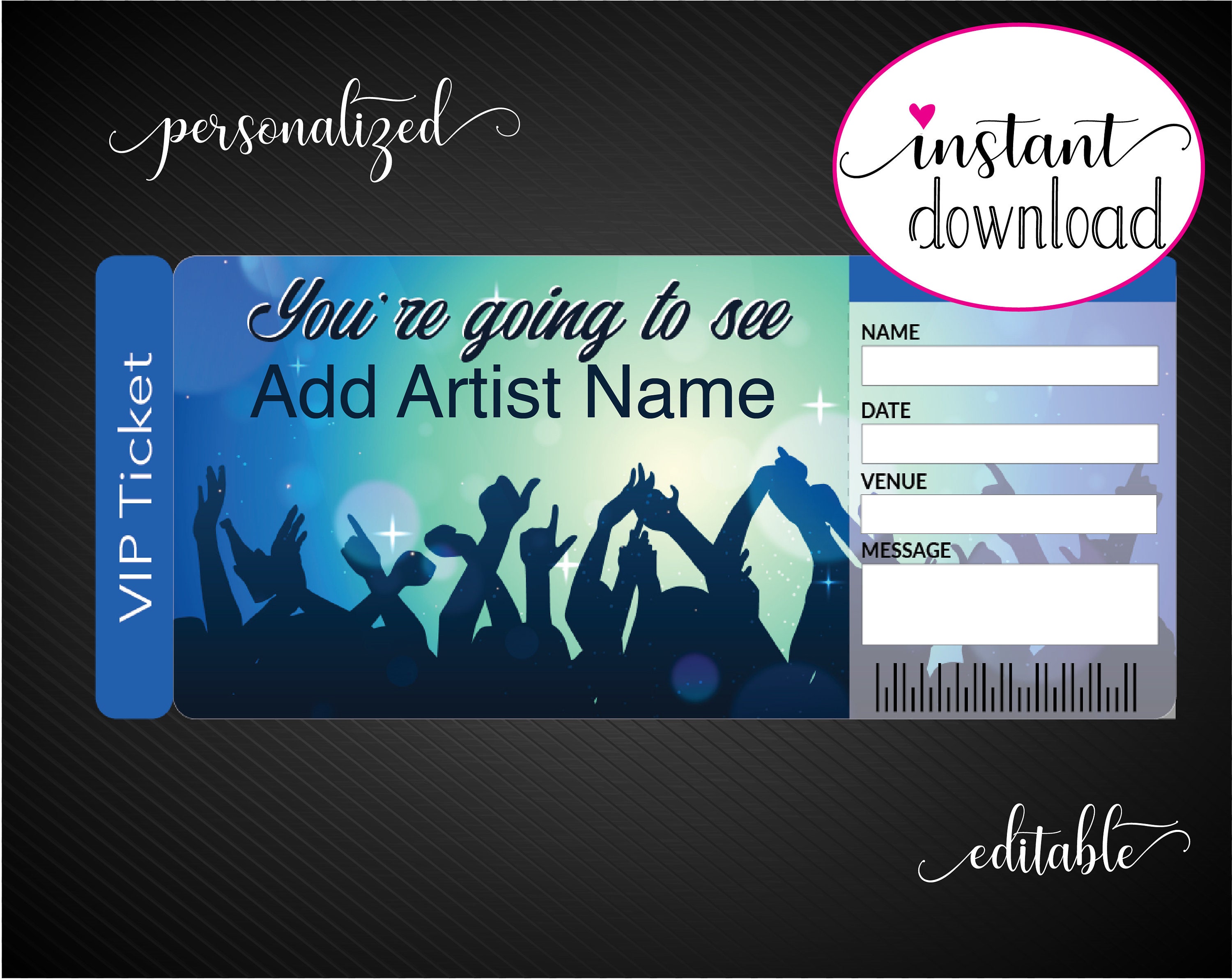 Printable CONCERT Surprise Ticket. Editable Artist Band Etsy