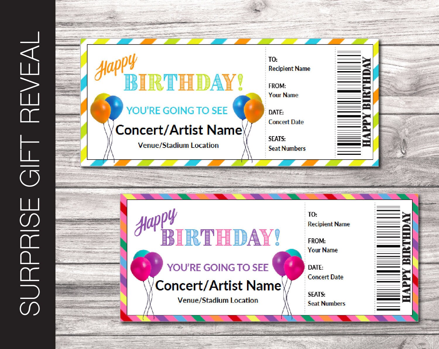 Printable BIRTHDAY Surprise Concert Ticket. Editable Artist Etsy
