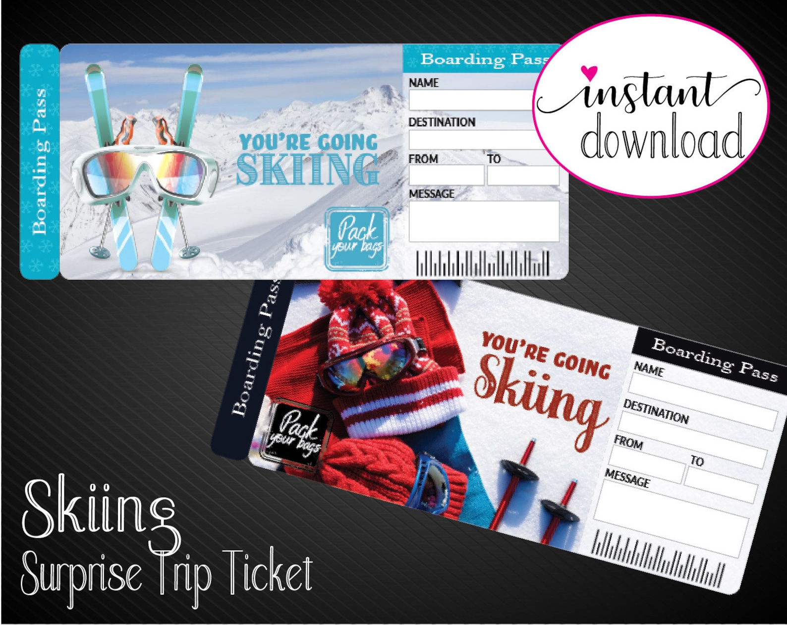 Printable SKIING Surprise Trip Gift Ticket. Boarding Pass. - Etsy