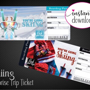 Printable SKIING Surprise Trip Gift Ticket. Boarding Pass. Trip Ticket ...