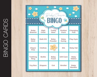 Printable BABY SHOWER Bingo Game. Blue and Yellow Baby Boy. 40 Print-Ready or Editable PDF Cards. Instant Download Printable Digital 0022