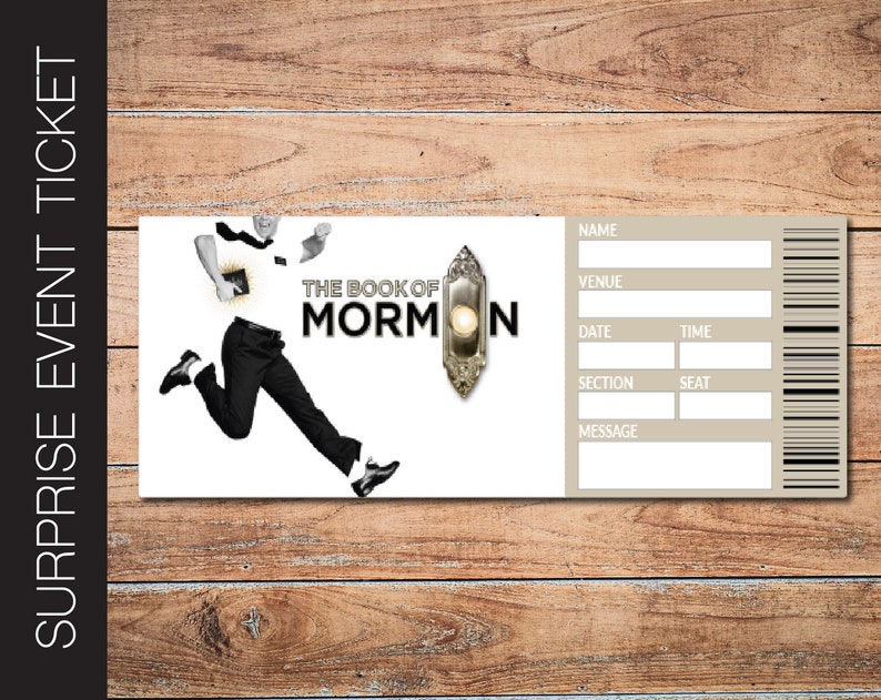 Printable THE BOOK of MORMON Broadway Surprise Ticket. Etsy Printable THE BOOK of MORMON Broadway Surprise Ticket. Etsy