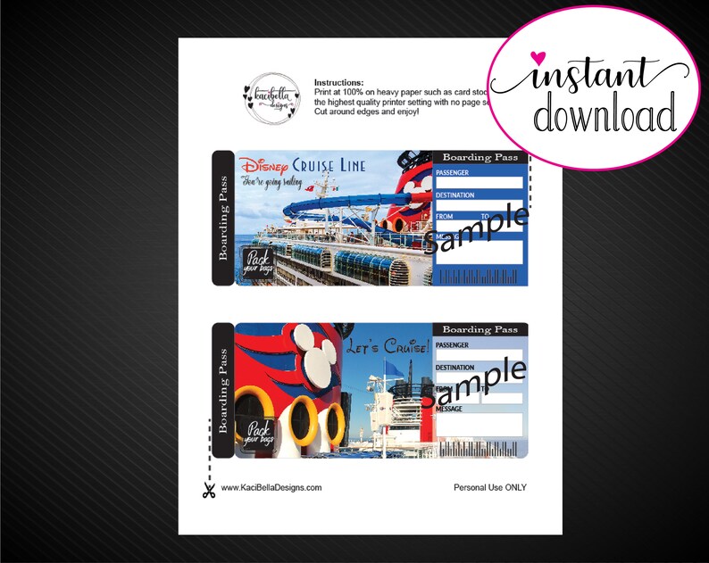 Printable DISNEY CRUISE Surprise Trip Tickets. Disney