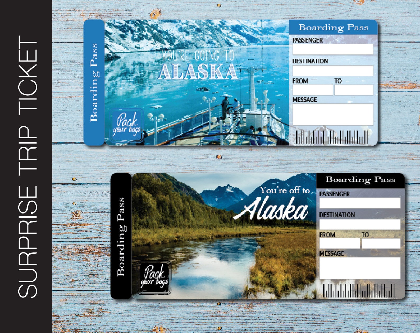 Printable ALASKA Surprise Trip Gift Ticket. Boarding Pass. Etsy