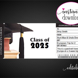 Printable GRADUATION Surprise Trip Gift Ticket. Boarding Pass ...