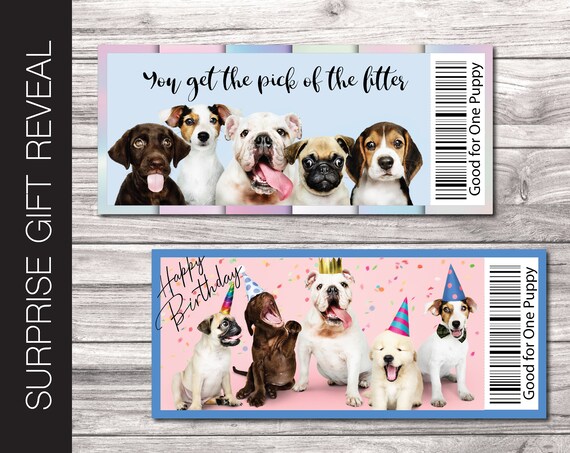 Printable NEW PUPPY / DOG Surprise Gift Reveal Coupon. Instant